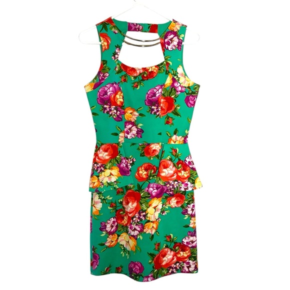 Glam Doll Dress Sleeveless Back Keyhole Cutout Bodycon Pendulum Green Floral M - Picture 7 of 16